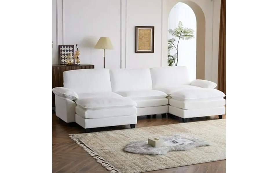 Ktaxon 120 W Sectional Convertible Sofa U Shaped Modular Couch With Double Chaise Corduroy Sleeper Set With 3 Oversized