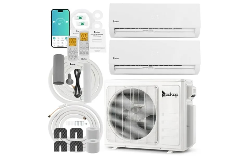 Ktaxon 2 Zone 9000 12000 Btu Wifi Mini Split Ac Heating System 19 Seer2 Dual Zone 18000 Btu Ductless Split Air Condition