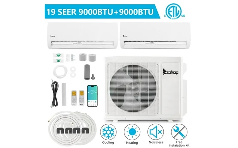 Ktaxon 2 Zone 9000 9000 Btu Wifi Mini Split Ac Heating System 19 Seer2 Dual Zone 18000 Btu Ductless Split Air Conditione