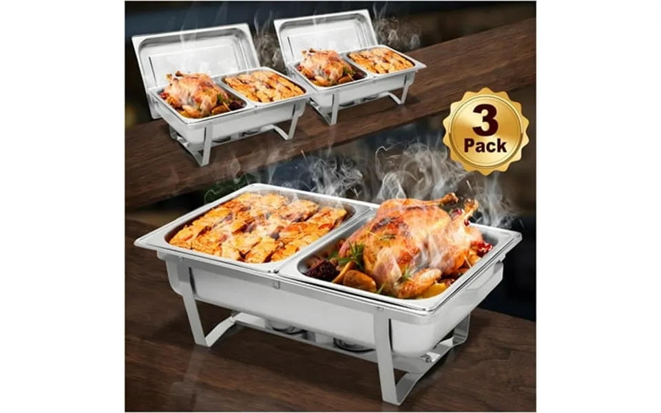 Ktaxon 3 Pack Chafing Dish For Buffet With 2 Half Size Food Pans 8 Quart Stainless Steel Buffet Set Rectangular Chafers