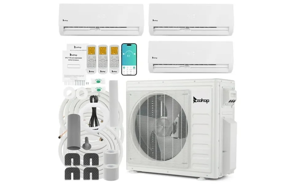 Ktaxon 3 Zone 9000 9000 12000 Btu Wifi Mini Split Ac Heating System 19 Seer Tri Zone 27000 Btu Ductless Split Air Condit