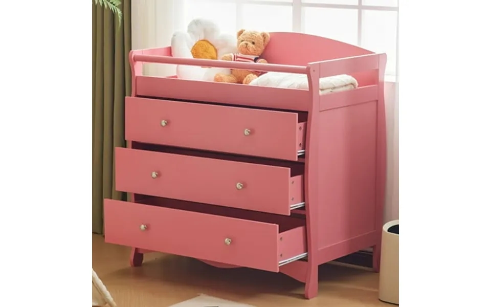 Ktaxon 3-drawer Changing Table Wood Infant Diaper Changing Station Baby Dresser For Nursery Pink