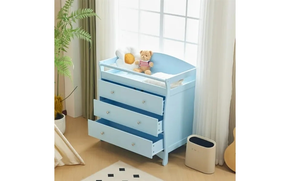 Ktaxon 3-drawer Changing Table Wood Infant Diaper Changing Station With Drawers Baby Dresser For Nursery Light Blue
