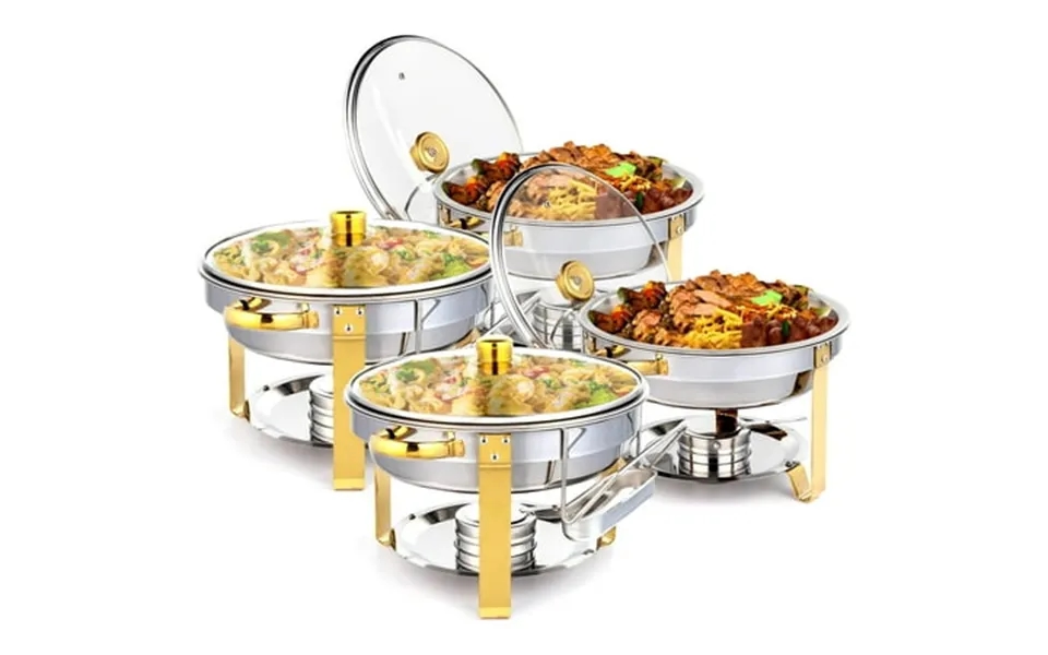 Ktaxon 4 Pack Chafing Dish For Buffet With Glass Lid & Lid Holder 5 Quart Stainless Steel Buffet Set Round Chafers And W