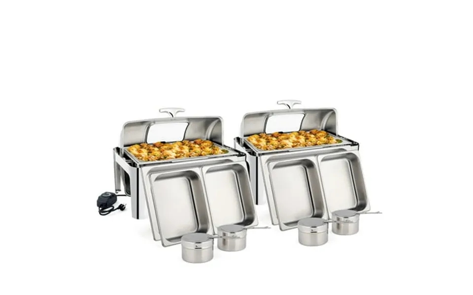 Ktaxon 9 Qt 2 Packs Stainless Steel Chafing Dish Buffet Set With Electric & Fuel Heating Roll Top Catering Chafer Server