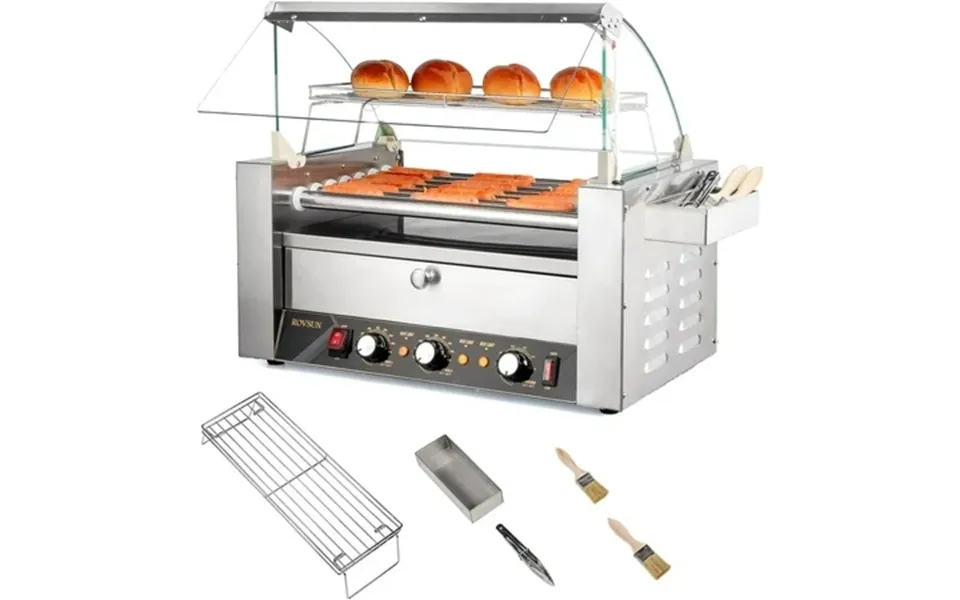 Ktaxon Hot Dog Roller Warmer 1200w 7 Rollers 18 Hot Dog Roller Grill Cooker Machine W Bun Warmer Cover Dual Temp Control