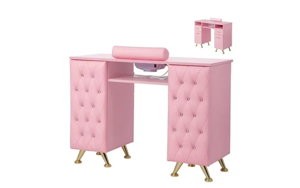 Ktaxon Manicure Table Nail Desk With Electric Downdraft Vent Beauty Workstation Pink & Diamond