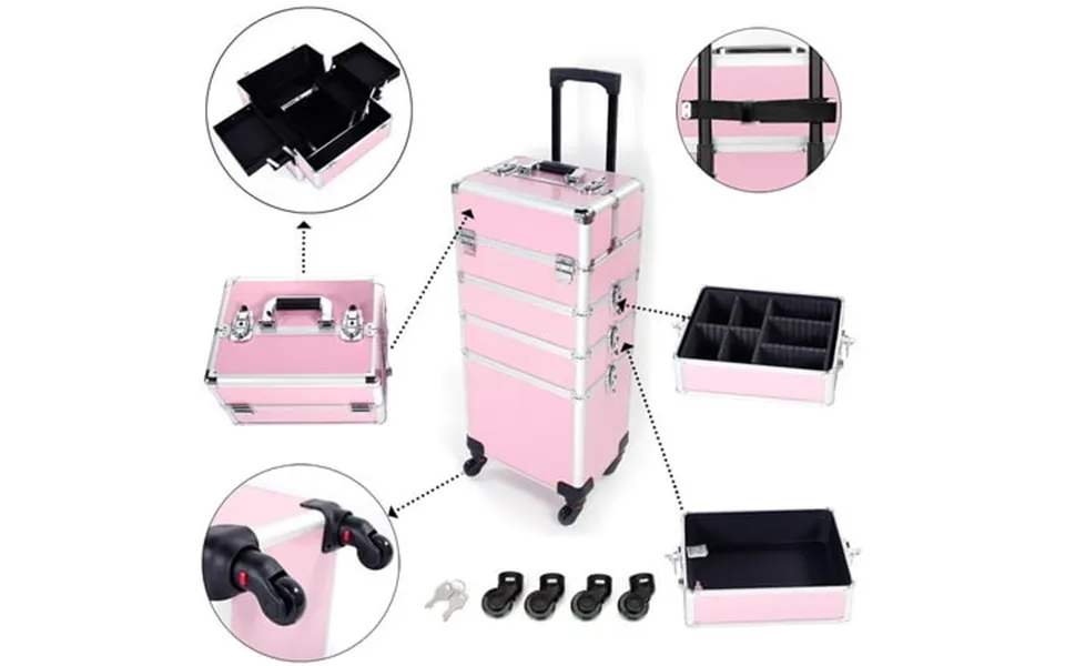 Ktaxon Professional 4in1 Rolling Aluminum Cosmetic Train Case Beauty Makeup Artist Case Pink
