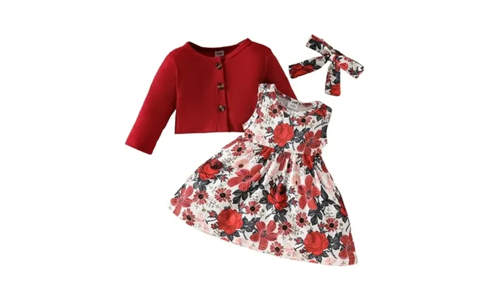 Kuleyang 3ps Toddler Little Girls Dress And Cardigan Sets Floral Print Sleeveless Dress And Long Sleeve Cardigan Ruffle