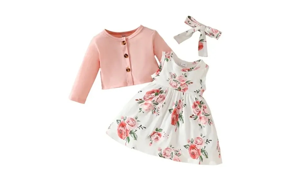 Kuleyang 3ps Toddler Little Girls Dress And Cardigan Sets Floral Print Sleeveless Dress And Long Sleeve Cardigan Ruffle