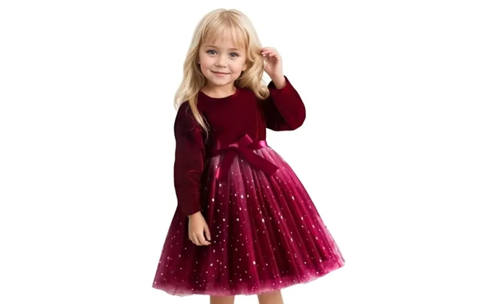 Kuleyang Toddler Girls Dresses Tutu Long Sleeve Velvet Tulle Spring Princess Star Sequin Ruffle Holiday Party Birthday D