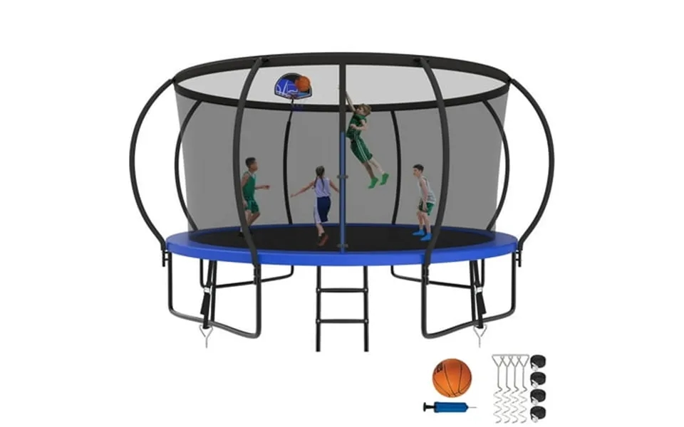 Kumix Trampoline For Adults And 7-8 Kids 14ft Trampoline With Enclosure Basketball Hoop Ladder Wind Stake 1400lbs Outdoo
