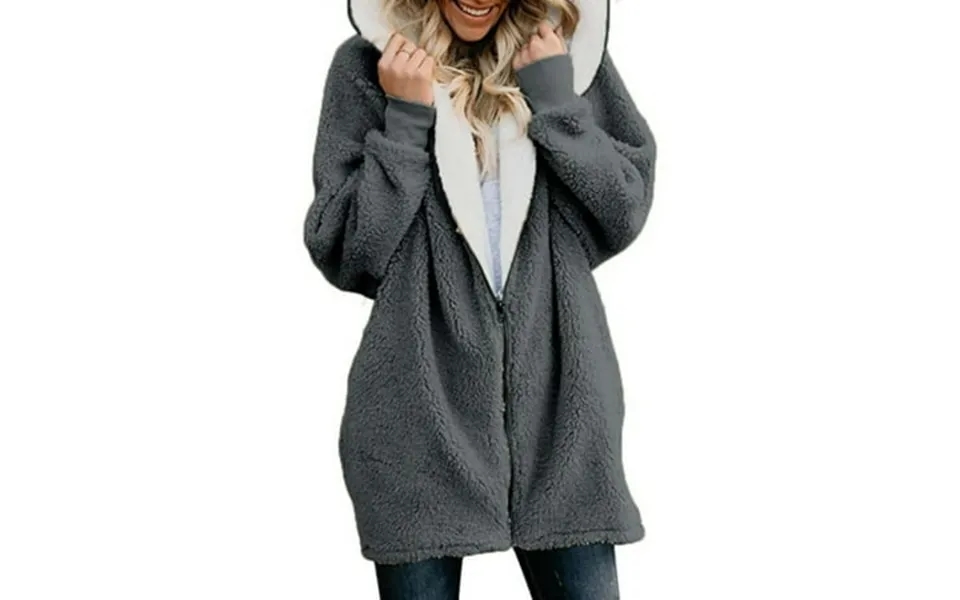 Ladies Plus Size Hooded Jacket Women Casual Full Zipper Coat Mid Length Warm Wool Fleece Outerwear Jackets For Juniors G