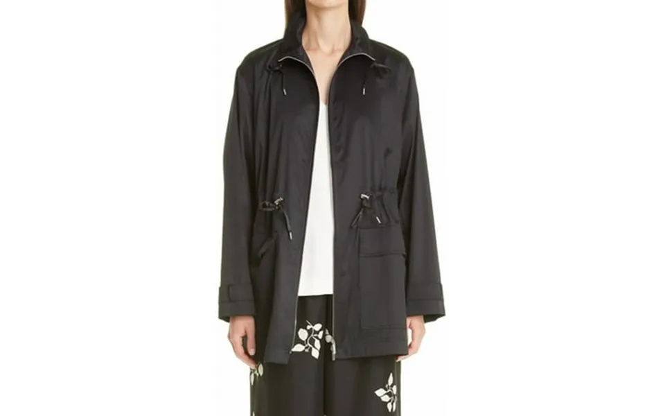 Lafayette 148 Womens Black Pocketed Tie Topstitching Toggle Drawstring Zip Up Jacket Xs