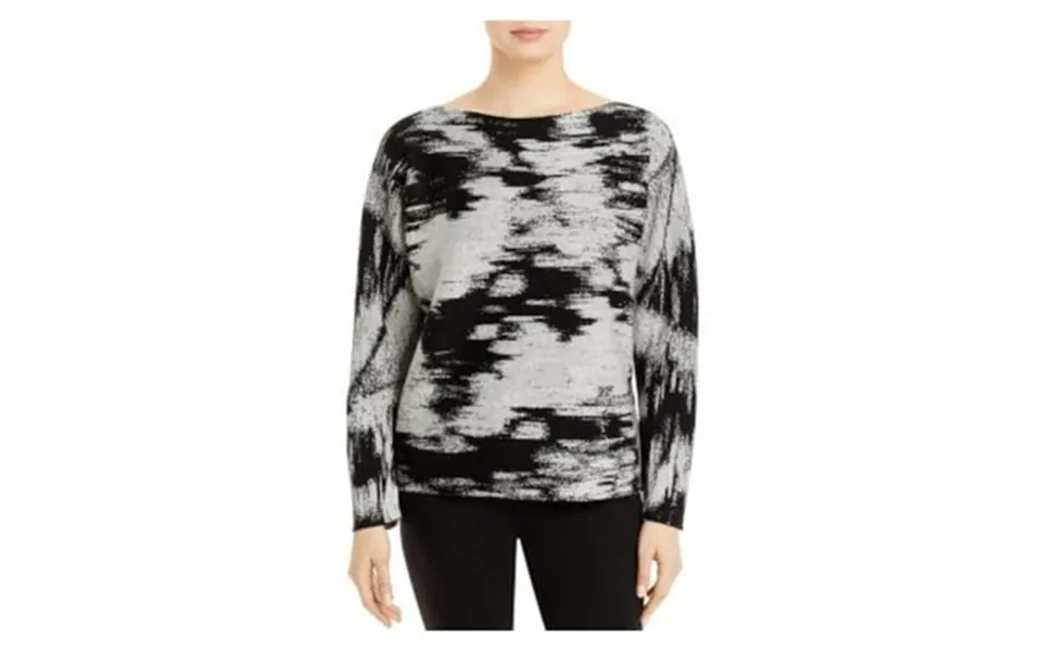 Lafayette 148 Womens Gray Stretch Metallic Knit Printed Long Sleeve Boat Neck Sweater M