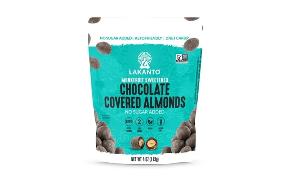 Lakanto Chocolate Covered Almonds - Sweetened With Monk Fruit Sweetener Keto Diet Friendly On The Go Healthy Snack Vegan