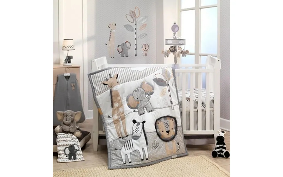 Lambs & Ivy Jungle Safari Gray Tan White Nursery 6-piece Baby Crib Bedding Set