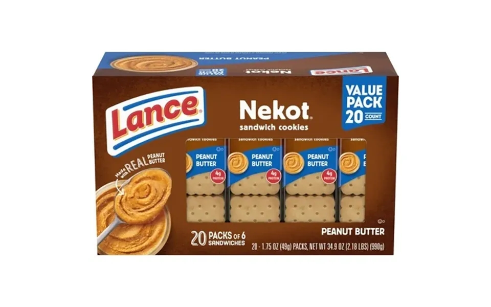 Lance Sandwich Cookies Nekot Peanut Butter 20 Individually Wrapped Packs 6 Sandwiches Each