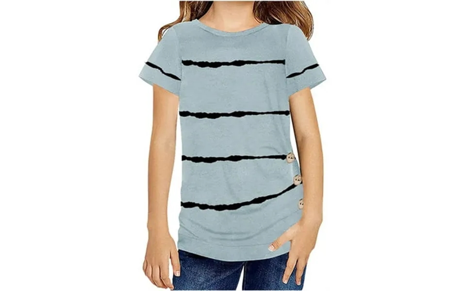 Langwyqu Girls Casual Short Sleeve Striped T Shirts Kids Loose Tees Size 4-15