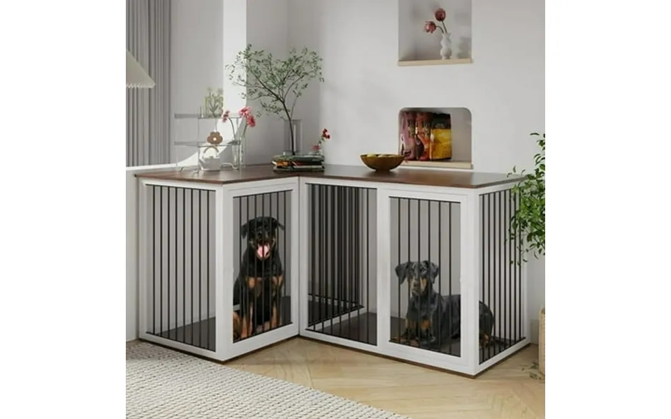 Large Dog Crate Furniture For 2 Dogs Linor Large Dog Kennel Furniture With Divider Double Doors Wooden Double Dog Crate