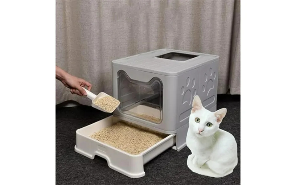 Large Space Foldable Cat Litter Box With Front Entry & Top Exit With Tray
