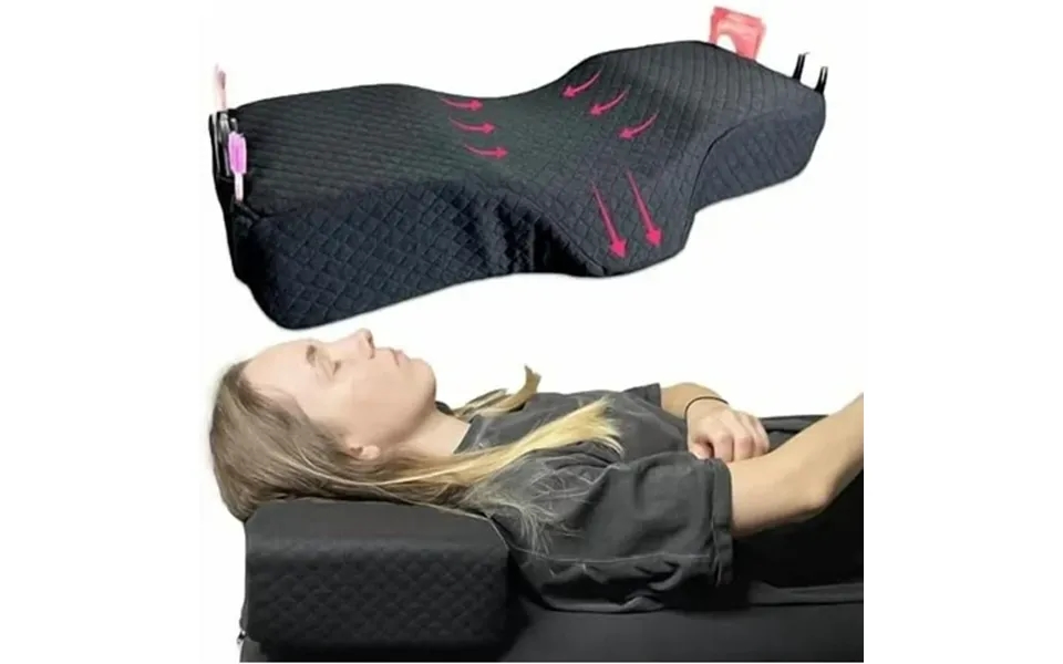 Lash Pillow For Eyelash Extensions - Curved Memory Foam Bed Pillow Ergonomic Head Rest With Neck Support Side Pockets Fo