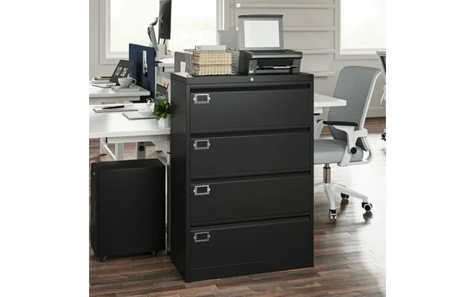 Lateral File Cabinet With 4 Drawers Letter Width Vertical And Lock For Home Office Black