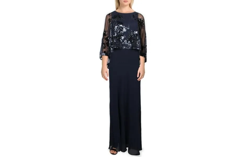 Lauren Ralph Lauren Women S Sequined-overlay Georgette Gown 2 Navy