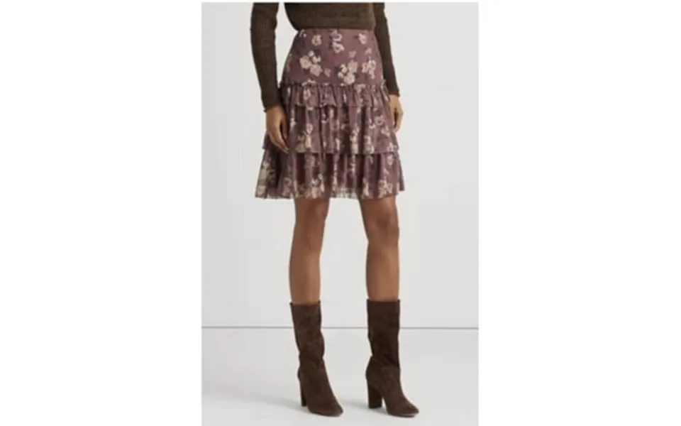 Lauren Ralph Lauren Womens Purple Zippered Ruffled Tiered Skirt Lined Floral Short A-line Skirt 8