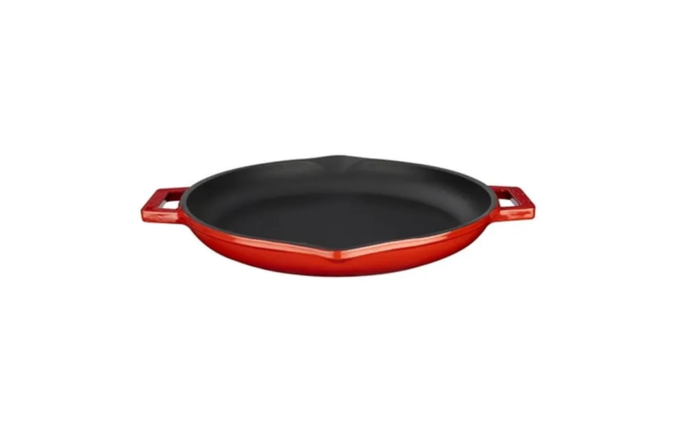Lava Enameled Cast Iron Frying Pan 12 Inch-round With Pour Spouts Red