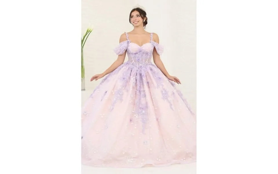 Layla K Lk257 Juniors Womens Floral Cold-shoulder Lilac Blush Quinceanera Gown