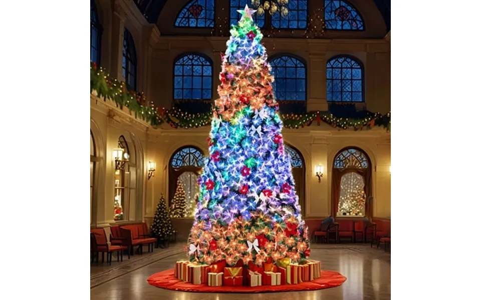 Lazy Buddy 10ft Pre-lit Fiber Optic Artificial Pvc Christmas Tree Foldable Metal Stand With Top Star Light Artificial Fl