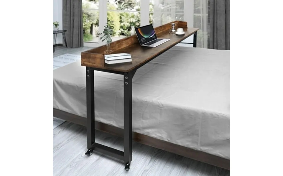Lazy Buddy 70.8 Overbed Table For Queen Full Size Bed Mobile Dining Table Computer Desk With Wheels Brown Standing Works