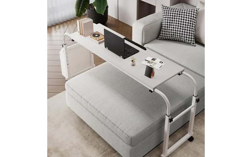 Lazy Buddy Adjustable Overbed Table With Side Storage Basket Standing Computer Desk With Wheels Rolling Mobile Bed Desk