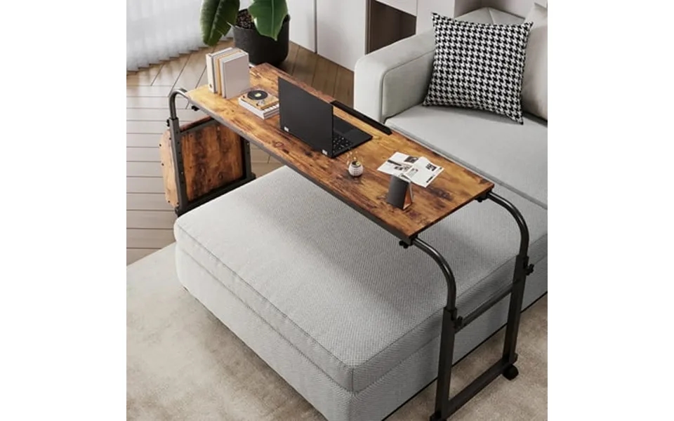 Lazy Buddy Overbed Table With Wheels Home Office Desk With 0-65 Tilt Stand Height Width Adjustable Rolling Bed Desk With