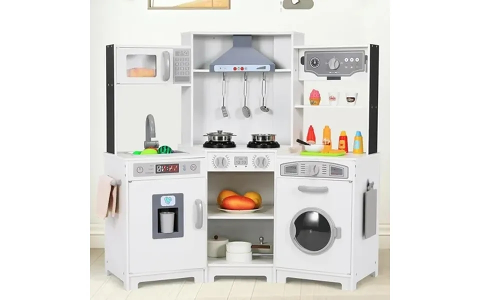 Lazy Buddy Wooden Corner Play Kitchen For Kids With Light & Sound Toddler Kitchen Playset Interactive Cooking Toy With I