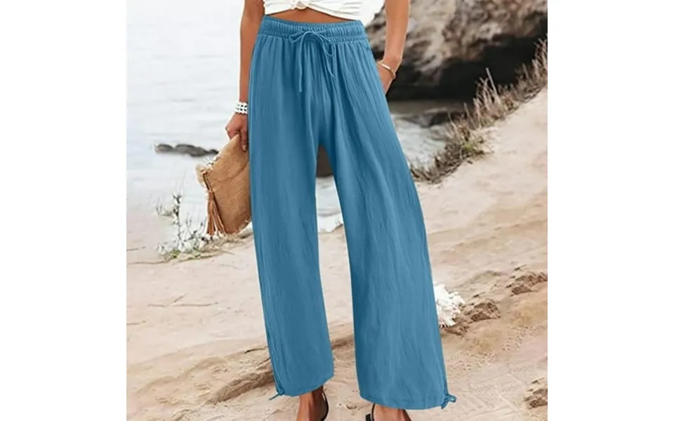Lekwk Linen Pants For Women Casual Flowy Wide Leg Pants Straight Leg Flare Sweatpant Drawstring Stretchy Elastic Waisted