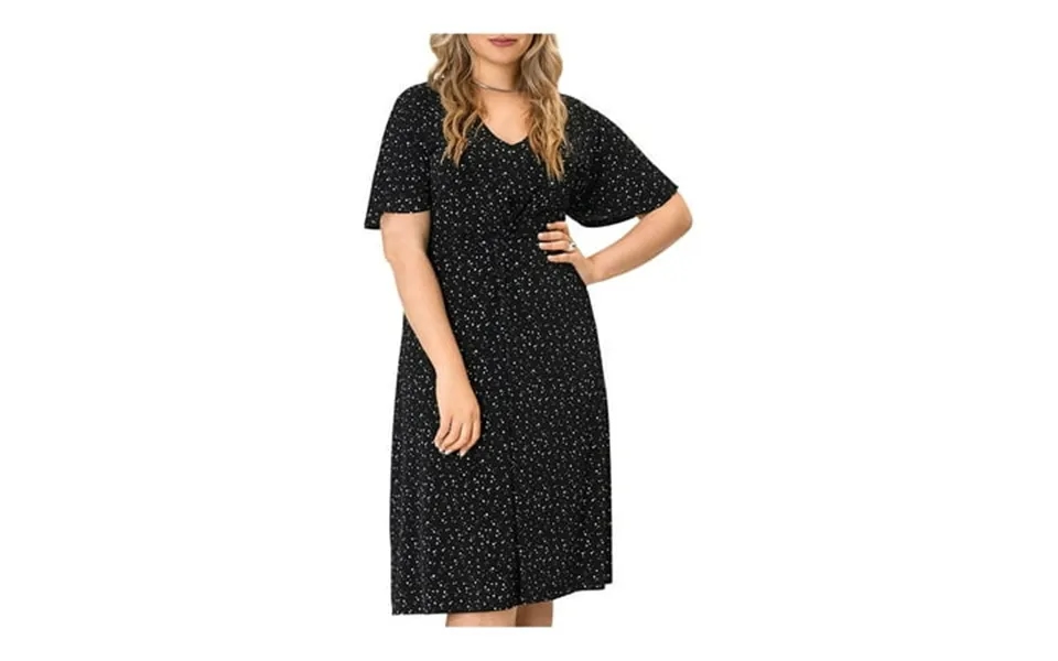 Leota Womens Black Stretch Twist Front Lightweight Jersey Polka Dot Flutter Sleeve V Neck Midi Fit Flare Dress Plus 2x