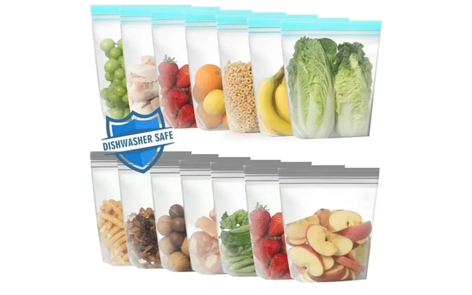 Lerine 14 Pack 10*11in Dishwasher Safe Stand-up Reusable Food Storage Bags Gallon Leakproof Reusable Freezer Bags Silico