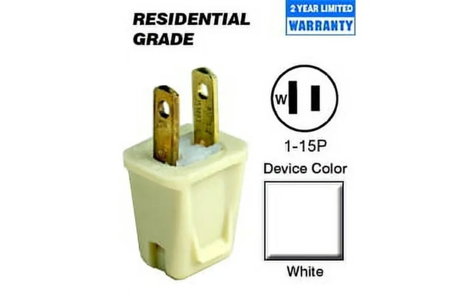 Leviton 123-pw Plug Polarized 1-15p 10 Amp 125 Volt Residential Home Grade - White Pack Of 25
