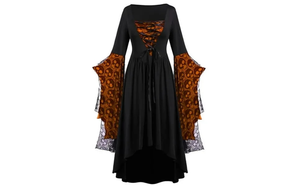 Levmjia Women S All Hallows Eve Lace Printing Clearance Plus Size Skull Fashion Long Sleeve Bandage Retro Long Dress