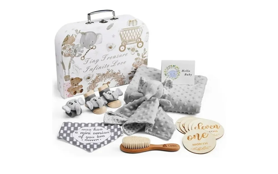 Lictin Baby Gift Set For Boys Girls 14pcs Baby Shower Gifts Neutral Newborn Gifts Basket With Baby Blanket Monthly Miles