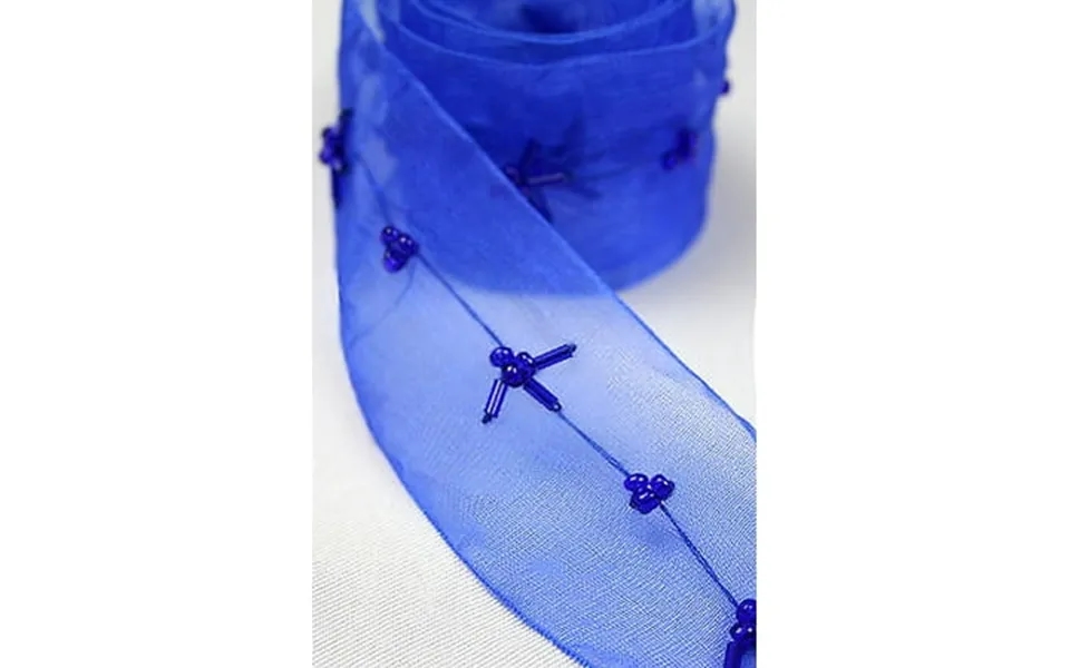 Lily 1-1 2 Blue Lilac Beaded Organza Ribbon Trim With Blue Glass Bugle Beads