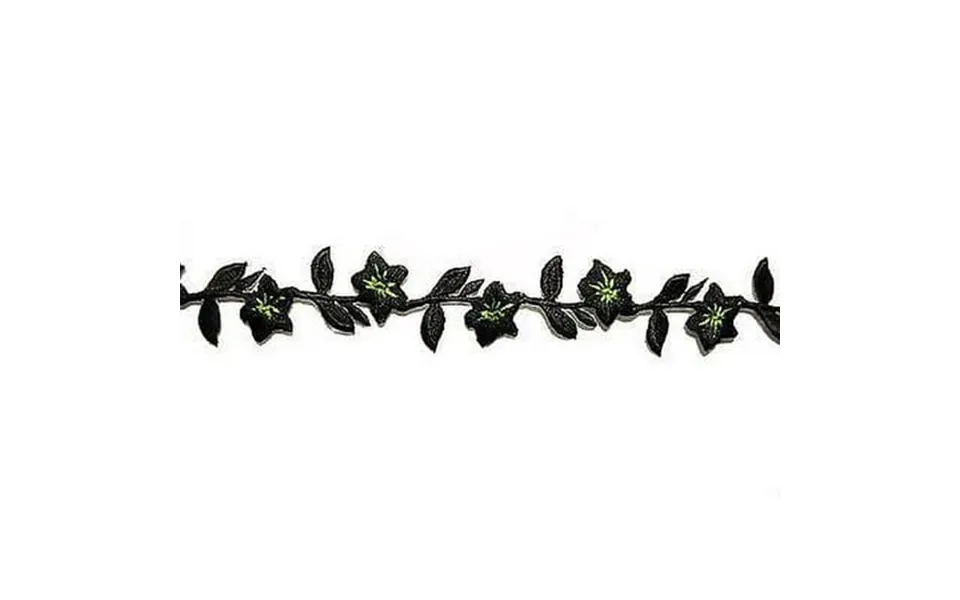 Lily 1 Black Green Embroidered Floral Iron On Trim Embroidery Flower By Yardage