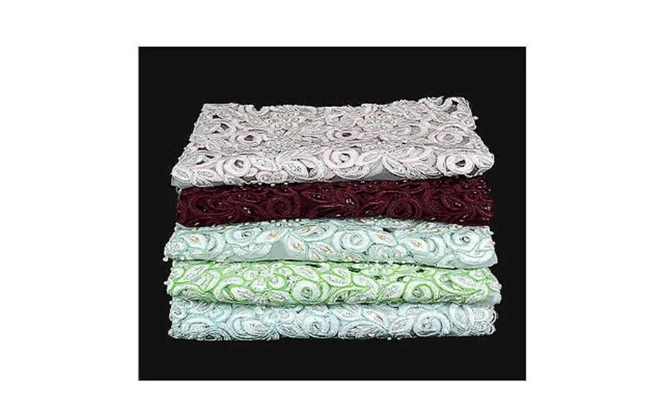 Lily White Blue Green Pink Burgundy Beaded Corded Embroidery Scalloped Fabric