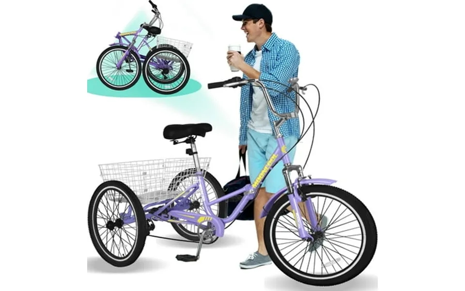 Lilypelle Folding Tricycle 24 Three Wheel Bicycle For Adult 7 Speed Adult Tricycle Trike Cruiser With Big Basket For Exe