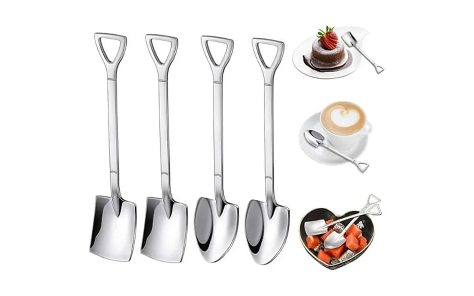 Linlin 4 Pcs Shovel Spoon Stainless Steel Coffee Stirring Shovel Shape Dessert Spoons For Kitchen Tea Parties Silver