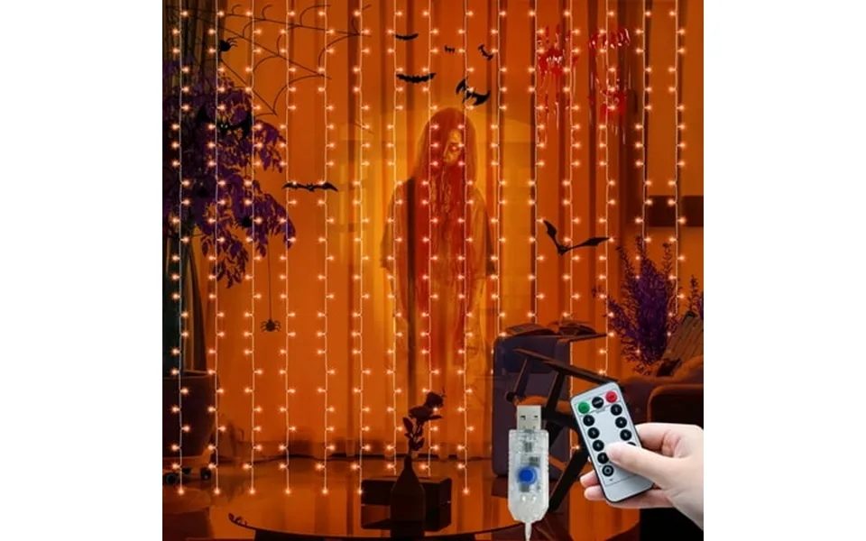 Linlin Decor Window Curtain Fairy Lights-3x3m 300 Led Orange Twinkle Lights With Remote Control Waterproof Copper String