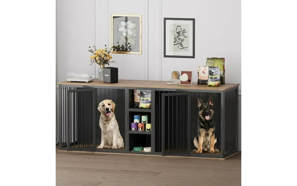 Linor 2-door 79.5 Large Wooden Dog Crate For Dogs With Adjustable Shelves Steel Frame Wood Top