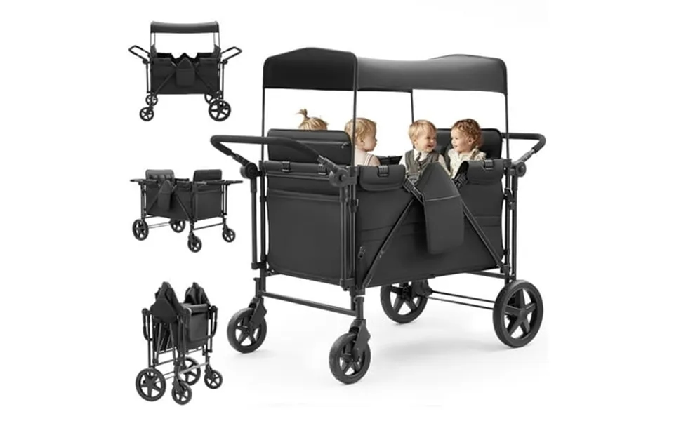 Linor Wagon Stroller For 4 Kids Wagon Cart Featuring 4 High Seat With 5-point Harnesses And Adjustable Canopy Foldable D